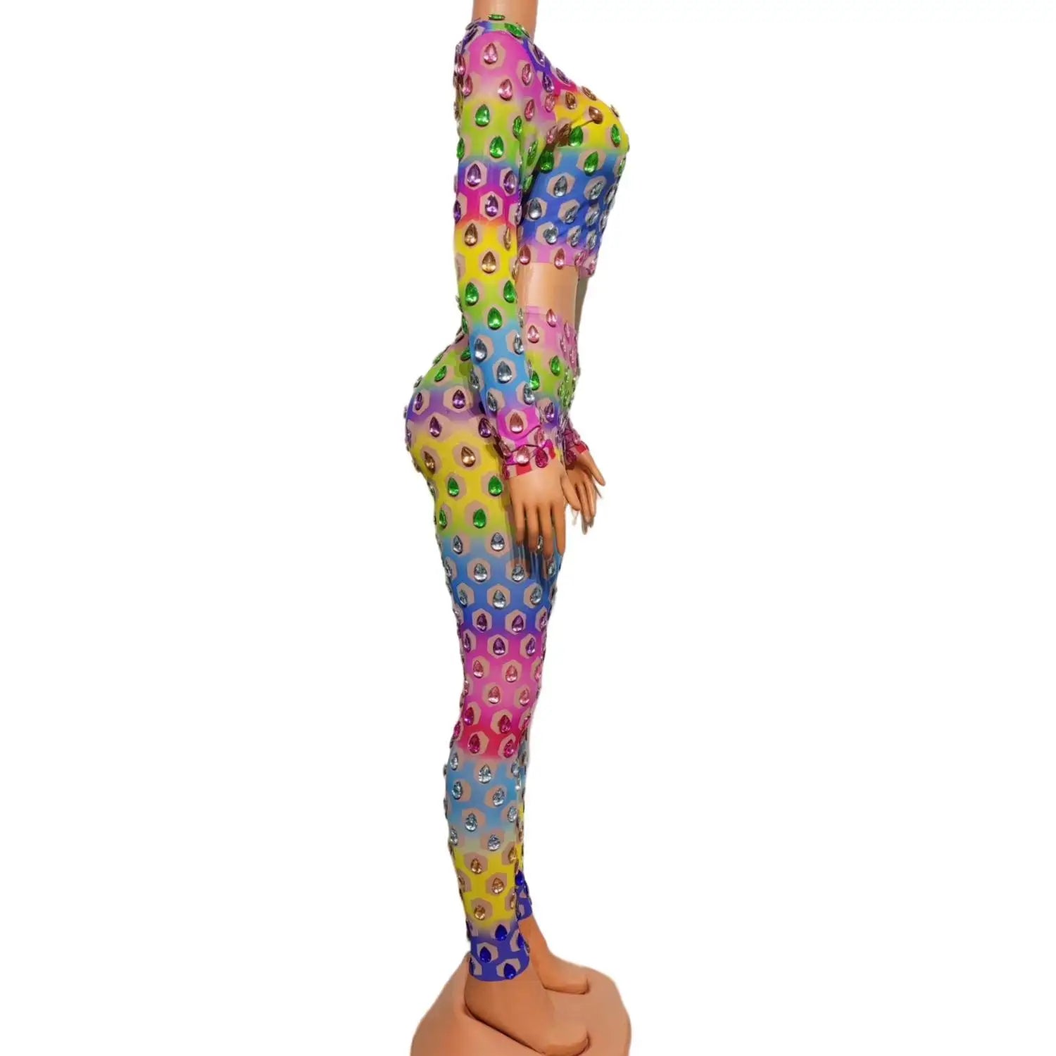 Colorful Rhinestone Transparent Outfit Set Sexy Pants Dance Performance Leggings Outfit Evening Birthday Celebrate Costume