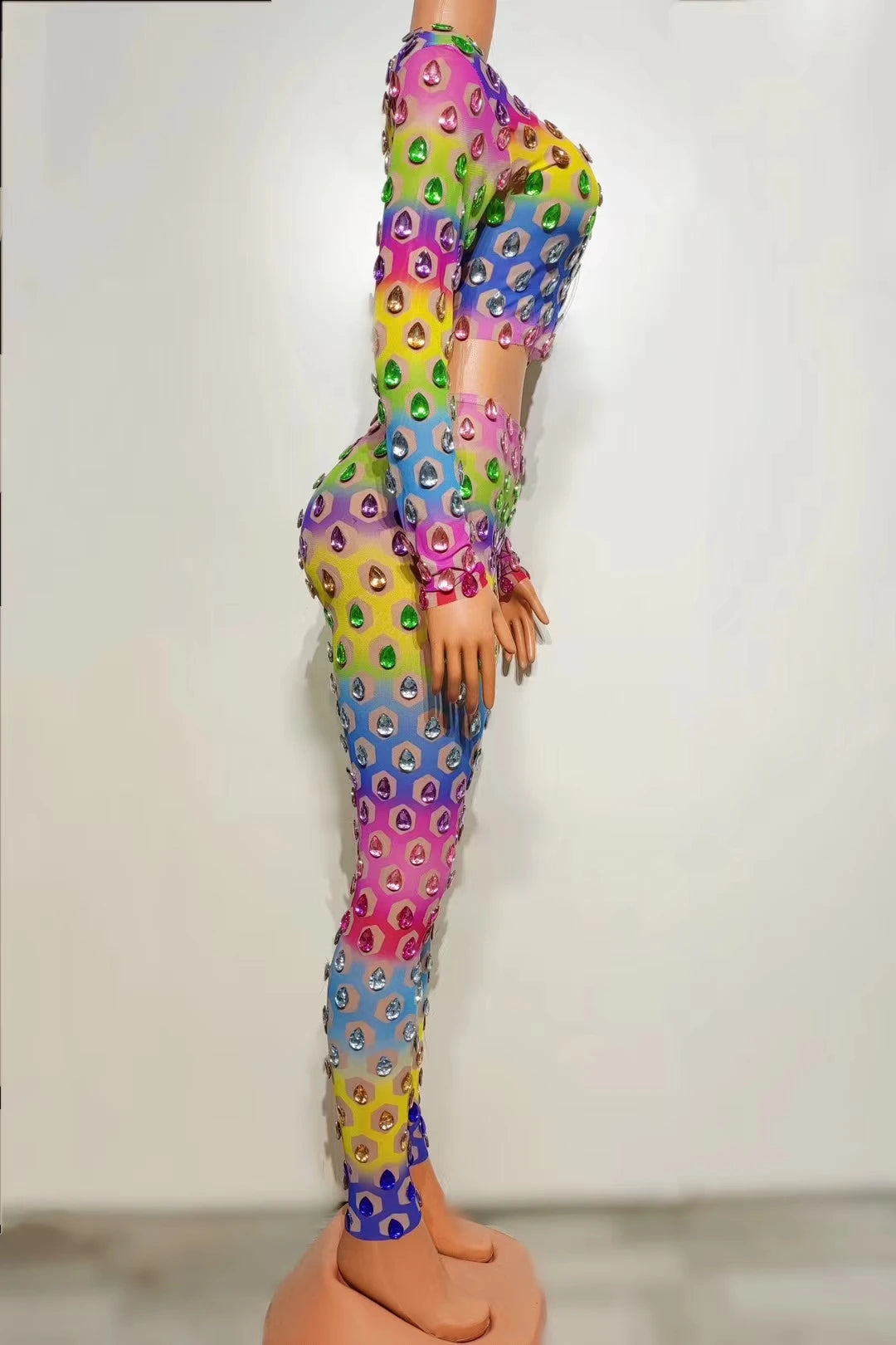 Colorful Rhinestone Transparent Outfit Set Sexy Pants Dance Performance Leggings Outfit Evening Birthday Celebrate Costume