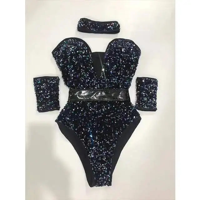 Colorful Sequins Bodysuit Nightclub Singer Dancer Stage Show Dancewear Bar Rave Outfits Pole Dancing Costume for Female