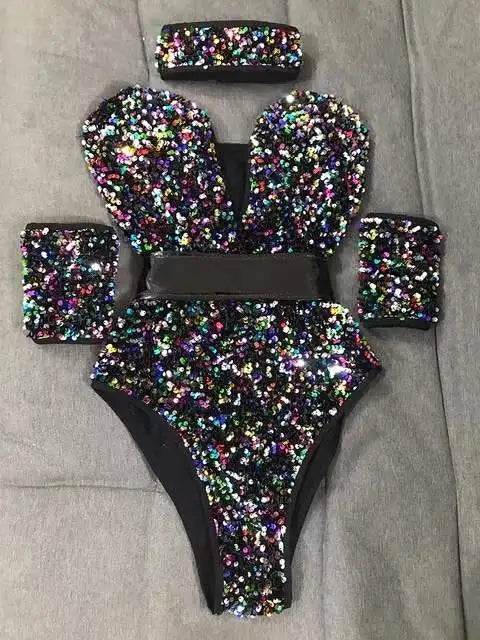 Colorful Sequins Bodysuit Nightclub Singer Dancer Stage Show Dancewear Bar Rave Outfits Pole Dancing Costume for Female