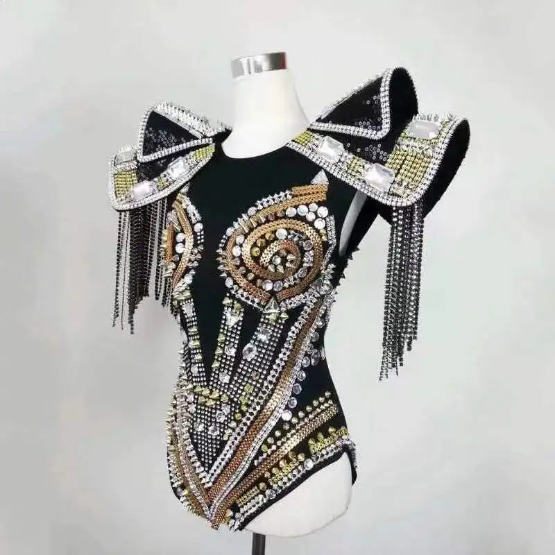 Crystals Stones Bodysuit Nightclub Dancer Stage Show Catsuit Dance Outfit New Armor Style Bar Female DJ DS Costumes