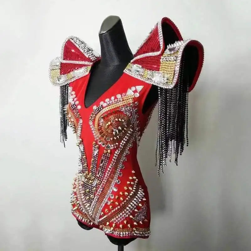Crystals Stones Bodysuit Nightclub Dancer Stage Show Catsuit Dance Outfit New Armor Style Bar Female DJ DS Costumes