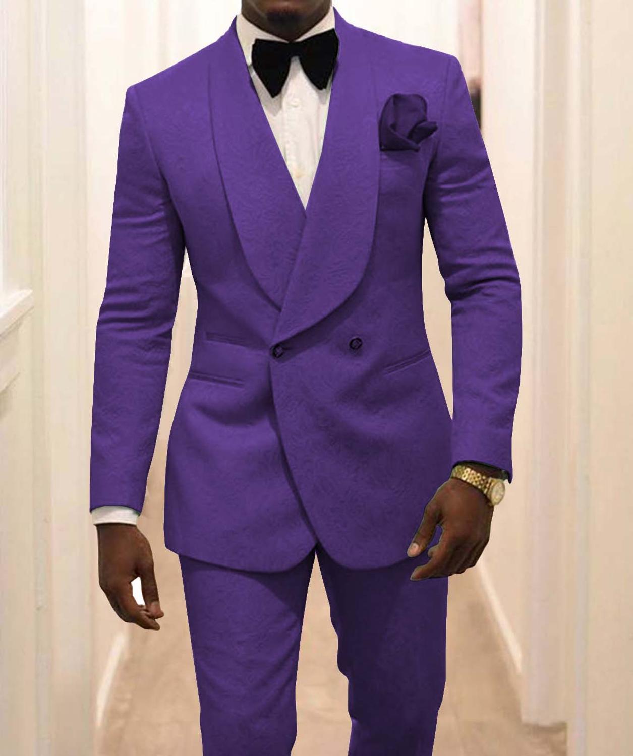 Groomsmen White Pattern Groom Tuxedos Shawl Lapel Men Suits 2 Pieces Wedding Best Man ( Jacket+Pants ) Costume Homme
