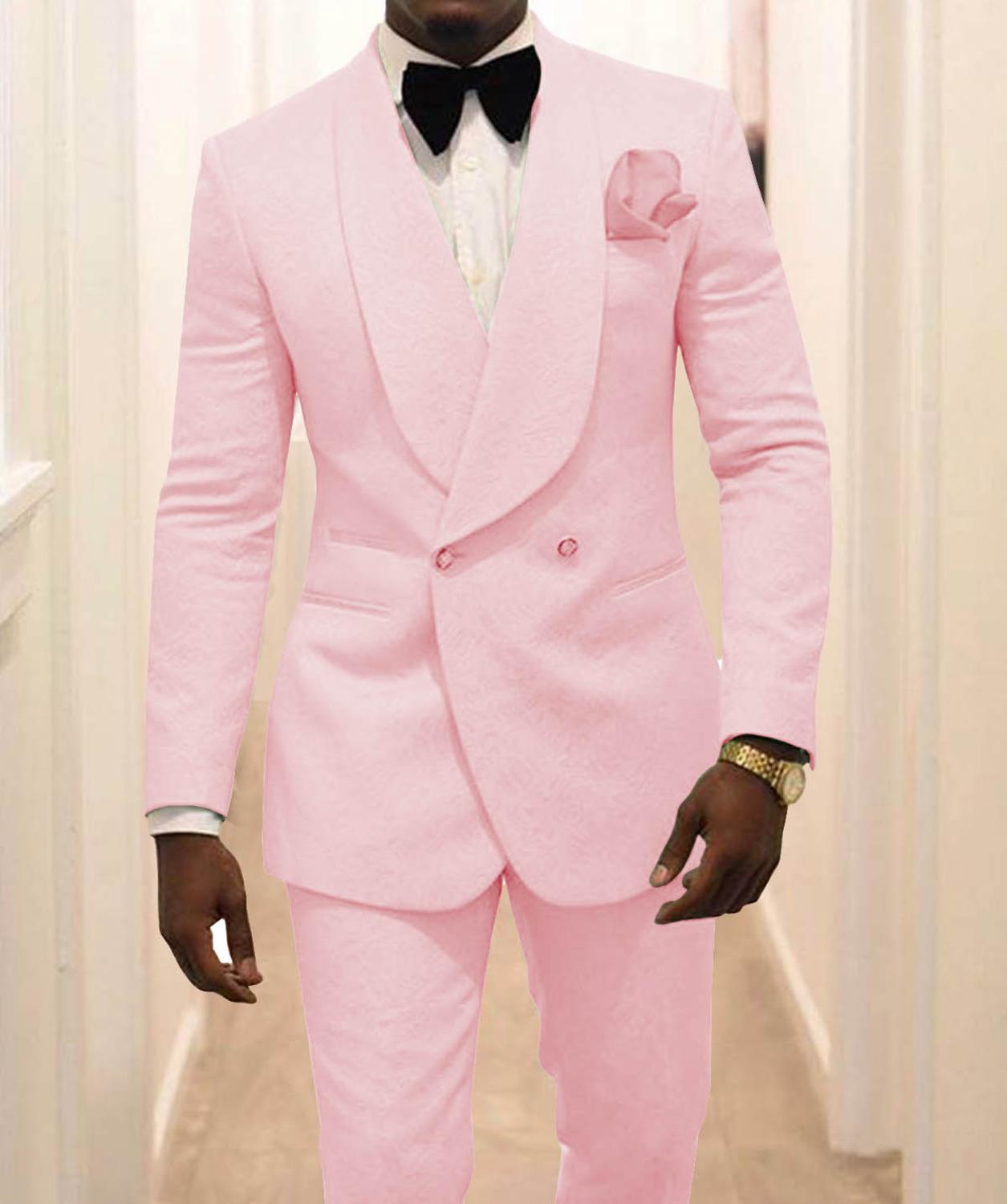 Groomsmen White Pattern Groom Tuxedos Shawl Lapel Men Suits 2 Pieces Wedding Best Man ( Jacket+Pants ) Costume Homme