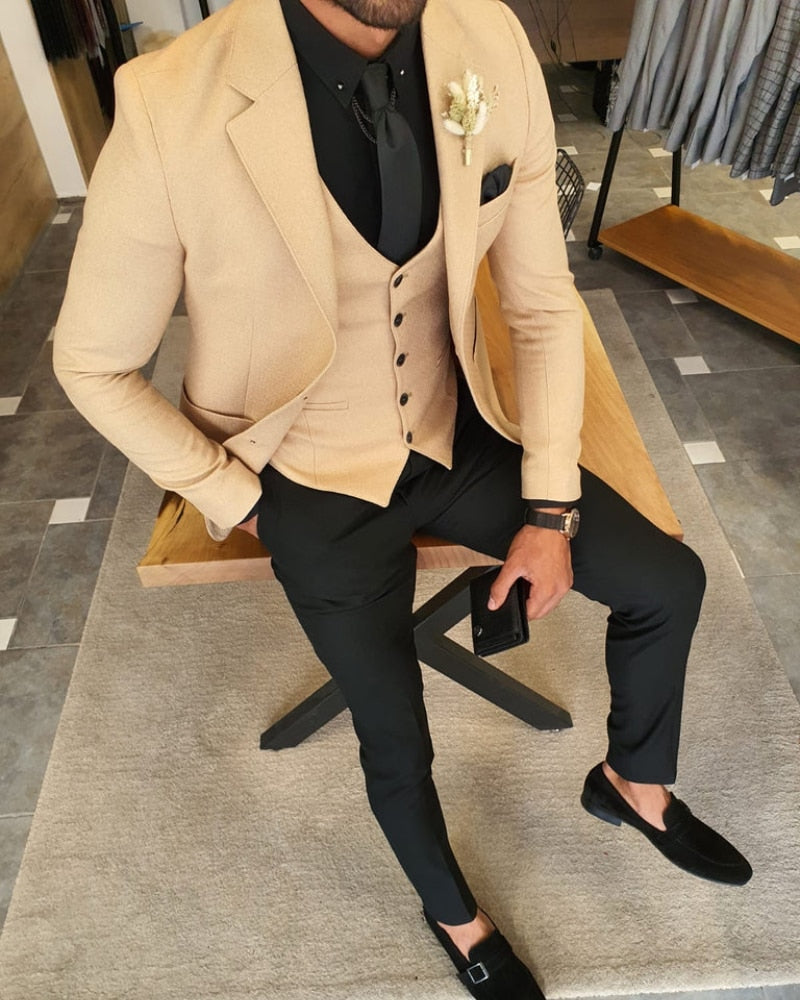 Custom Made Men Suits for Wedding Groom Tuxedo Casual 3 Pieces Jacket Vest Black Pants Slim Fit Social Business Blazers