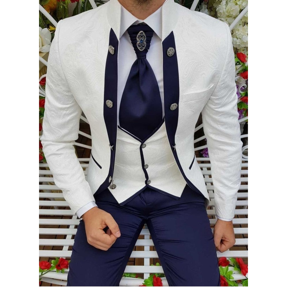 Designed White Men suits for Wedding 3 Pieces Jacket Vest Pants Groom Tuxedos Formal Business Party Celebrity Prom Wear