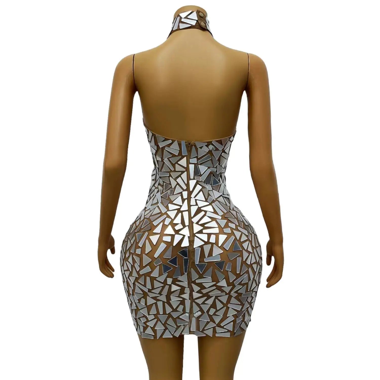 Designer Birthday Celebrate Dress Shining Silver Mirrors Sleeveless Mesh Mini Dress Sexy Cocktail Formal Occasion Gowns Guabo