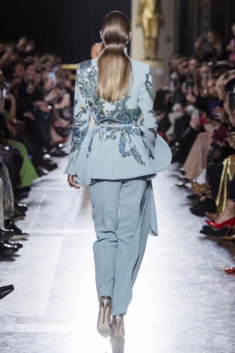 Designer Women Suits Light Sky Blue Sequine Beads Evening Dresses with Detachable Train Prom Gowns Formal Luxury 2 Pcs Pant Gown