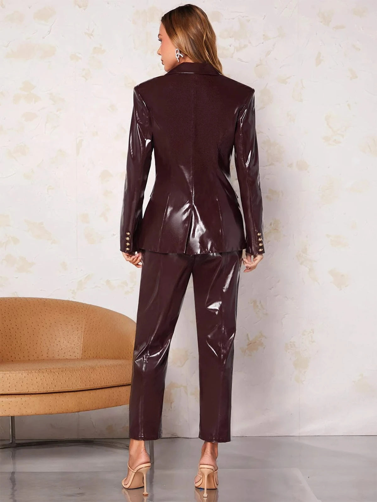 Desinger Leather Women Blazer Suits V Neck Evening Party Ladies Tuxedos For Wedding Two Pieces Jacket And Pants