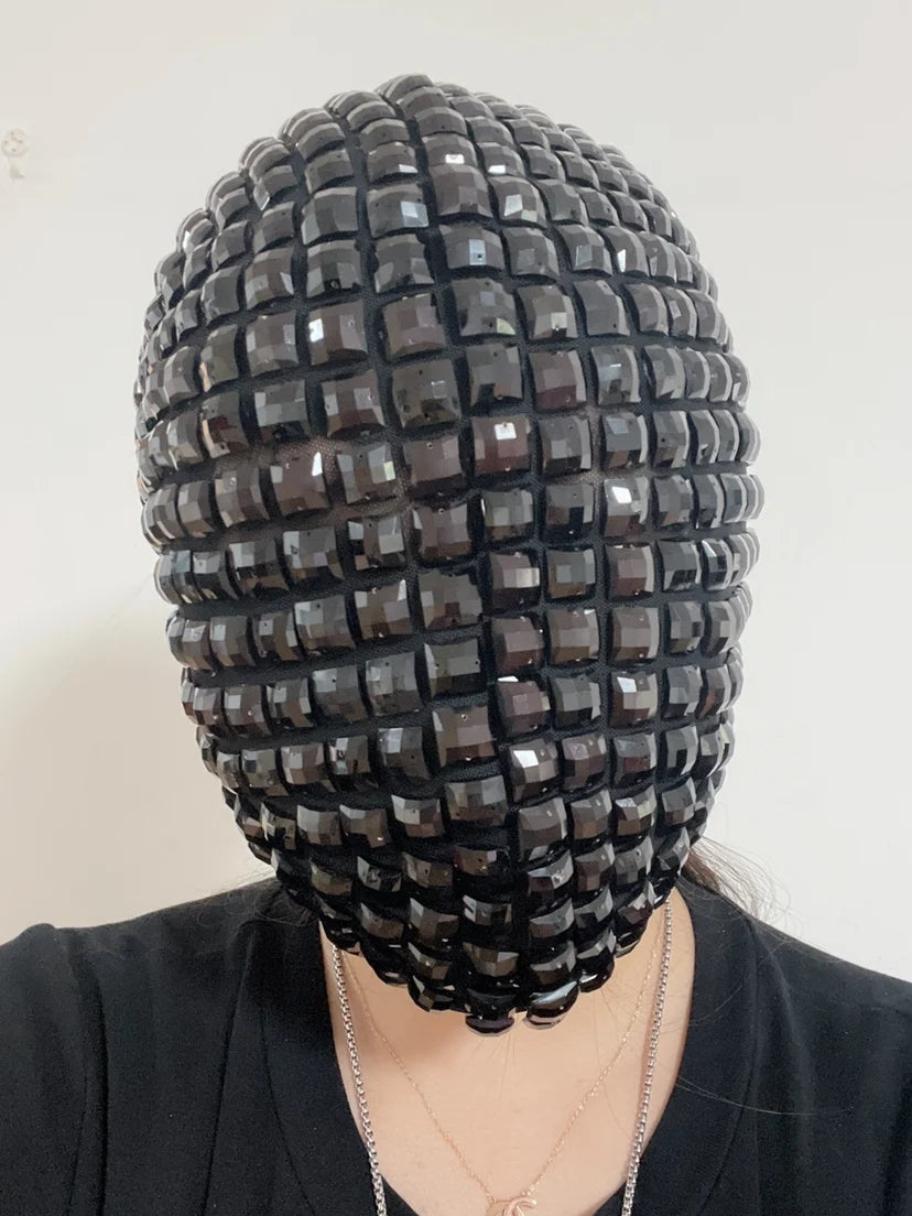 Diamond Punk Headgear Mask Cosplay Gothic Bling Fashion Rhinestone Mask Night Club Dancer Stage Rave Accessories DJ Performance