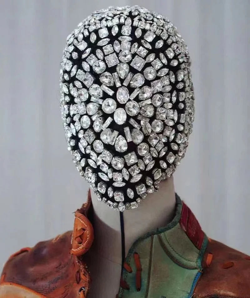Diamond Punk Headgear Mask Cosplay Gothic Bling Fashion Rhinestone Mask Night Club Dancer Stage Rave Accessories DJ Performance