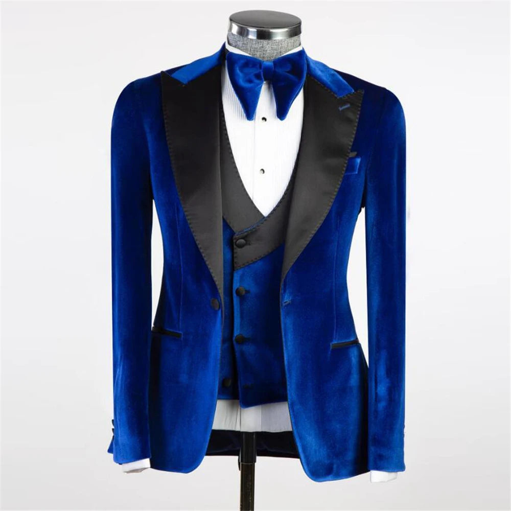 Elegant Groom Wear Wedding Tuxedos 3 Pieces Velvet Prom Blazer Banquet Business Party Men's Suits  Tailor Made Costume Homme