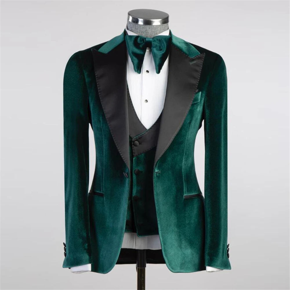 Elegant Groom Wear Wedding Tuxedos 3 Pieces Velvet Prom Blazer Banquet Business Party Men's Suits  Tailor Made Costume Homme