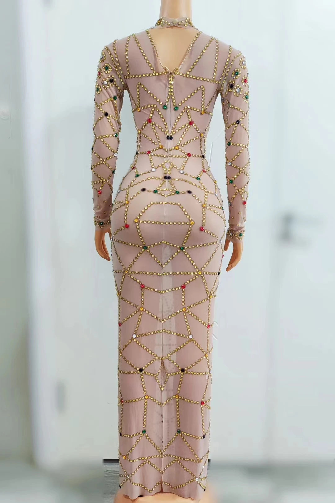 Elegant Long Prom Dresses Sexy Long Sleeve Beaded African Women Gold Crystal Cocktail Gowns for Birthday Party Dresses