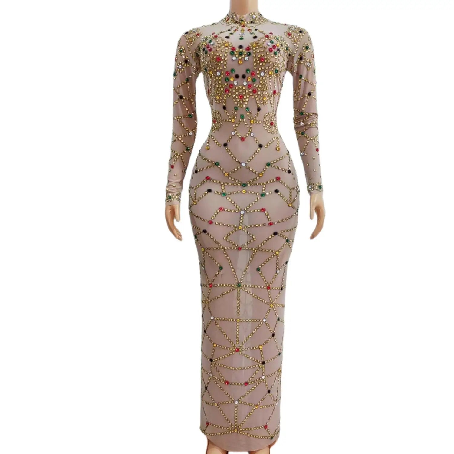 Elegant Long Prom Dresses Sexy Long Sleeve Beaded African Women Gold Crystal Cocktail Gowns for Birthday Party Dresses