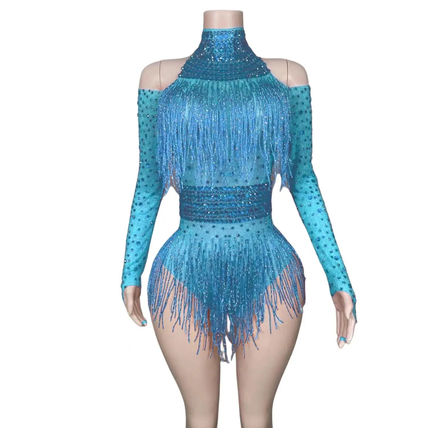 Fringe Stretch Rhinestone Body Suits for Women Long Sleeve Party Drag Queen Bodysuits Stage Wear Night Dance Costume