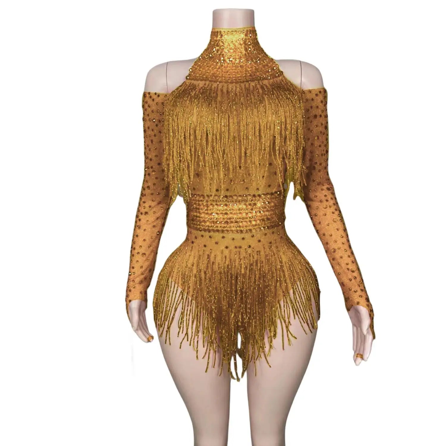 Fringe Stretch Rhinestone Body Suits for Women Long Sleeve Party Drag Queen Bodysuits Stage Wear Night Dance Costume