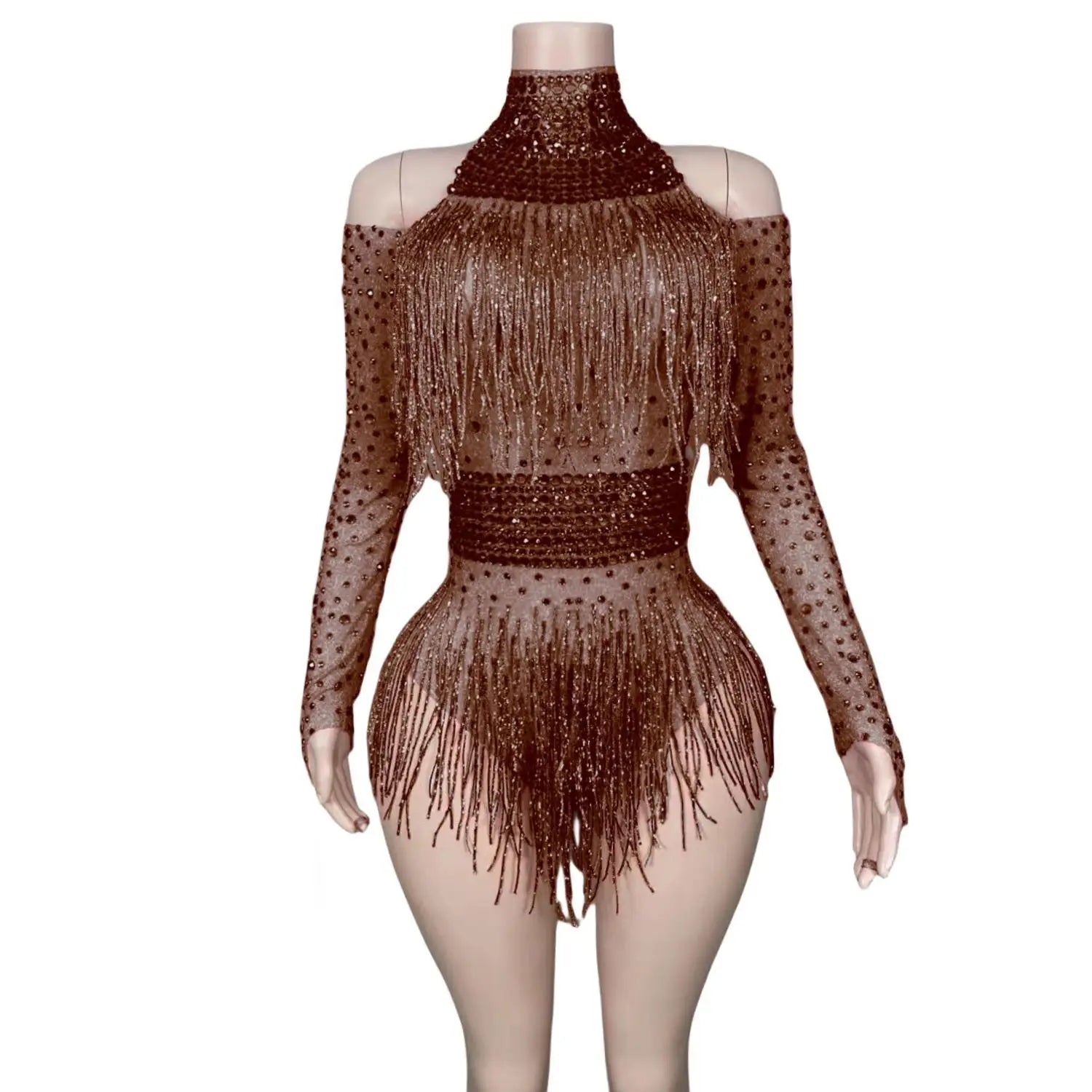Fringe Stretch Rhinestone Body Suits for Women Long Sleeve Party Drag Queen Bodysuits Stage Wear Night Dance Costume