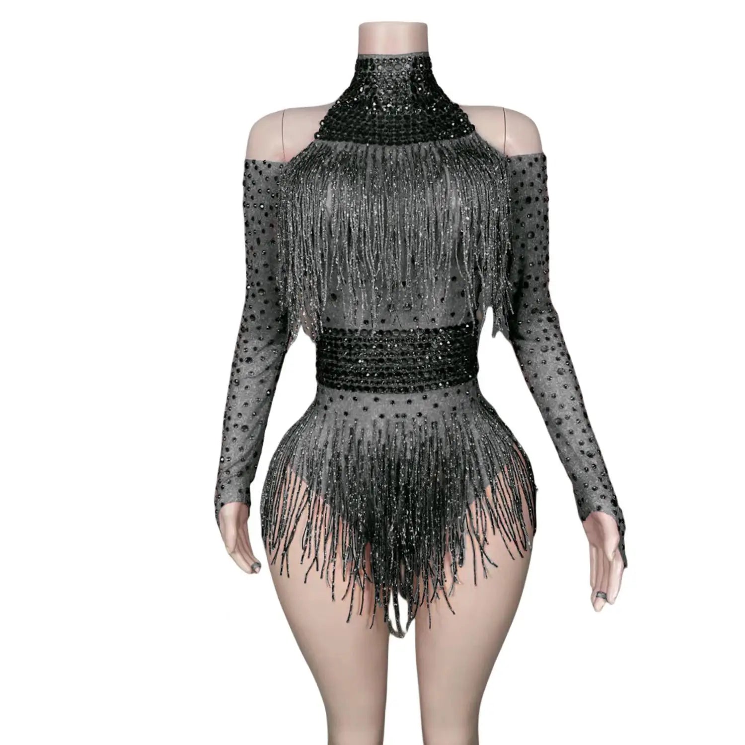 Fringe Stretch Rhinestone Body Suits for Women Long Sleeve Party Drag Queen Bodysuits Stage Wear Night Dance Costume