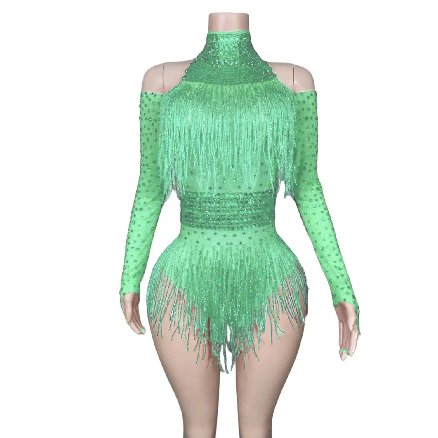 Fringe Stretch Rhinestone Body Suits for Women Long Sleeve Party Drag Queen Bodysuits Stage Wear Night Dance Costume