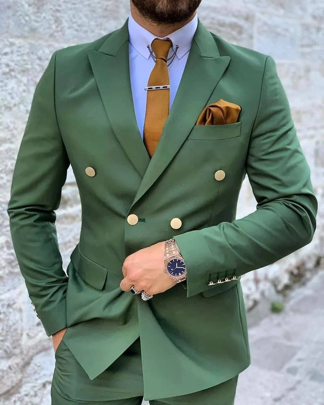 Men Green Double Breasted Suits Custom Made Wedding Tuxedo Terno Prom Groom 2 Pcs Blazer Jacket+Pant