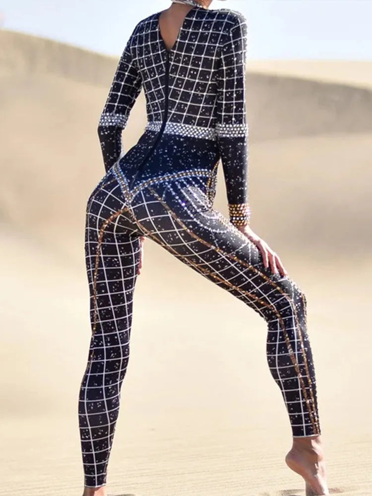 Nightclub Dancer Pole Dancing Stage Costumes Acrobatic Women Jumpsuit Shining Rhinestones Showgirl Performance Costumes