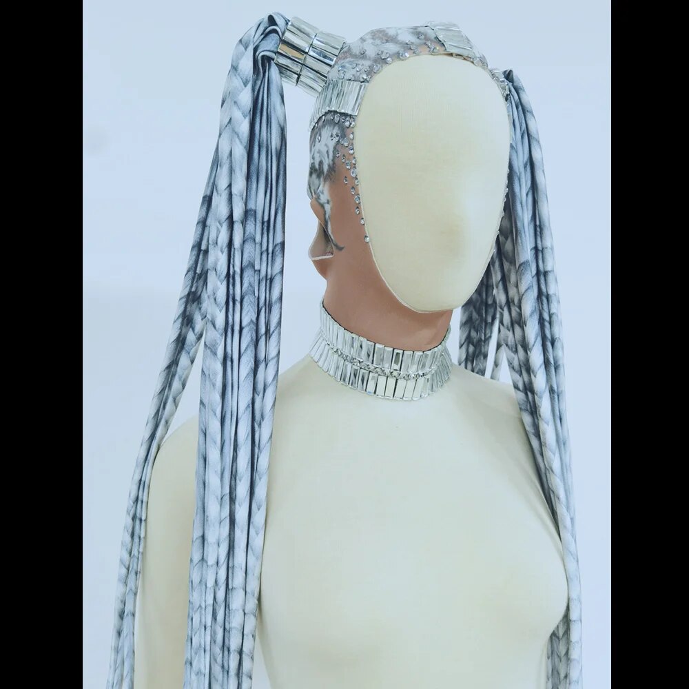 Fashion Party Rhinestone Wigs Women Unisex Crystal Long Braid Headwear Nightclub Headdress Singer Stage Performance Accessories