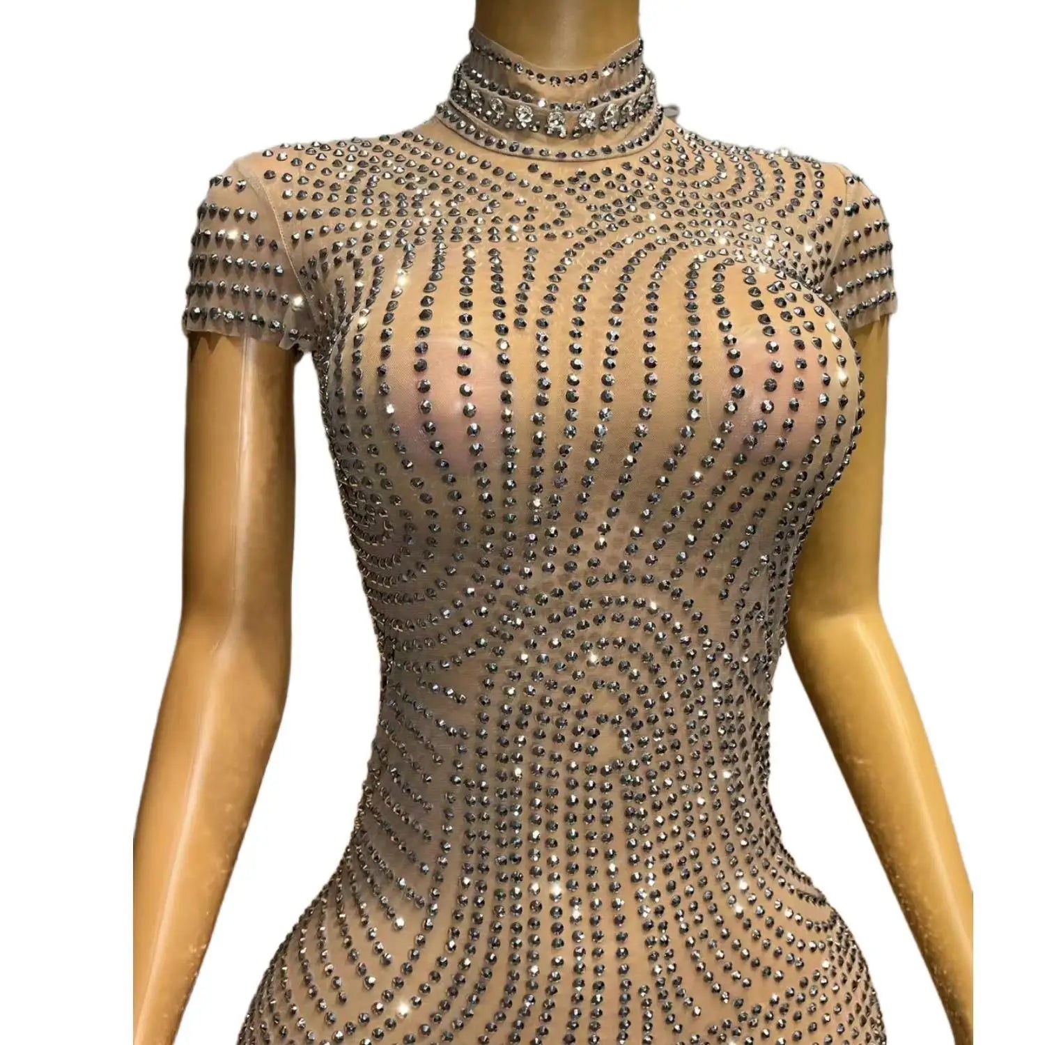 Fashion Sparkly Silver Crystals Women Cocktail Gowns Sexy See Through Black Girls Short Prom Dresses for Birthday Party