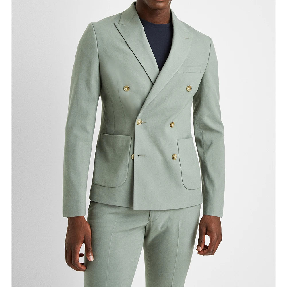 Suits for Men High Quality Peak Lapel Double Breasted Blazer Business Casual Suit Slim Fit Wedding Formal Tuxedo 2 Piece