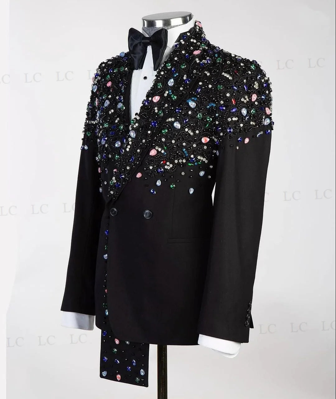 Floral 2 Piece Blazer One Button Pants Men Suits Tuxedo Beadings Diamonds High Fashion Prom Party Wedding Groom Plus Size Custom