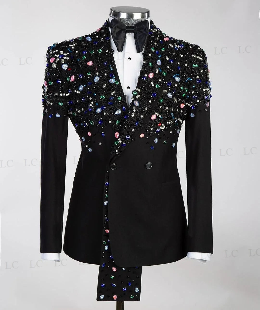 Floral 2 Piece Blazer One Button Pants Men Suits Tuxedo Beadings Diamonds High Fashion Prom Party Wedding Groom Plus Size Custom