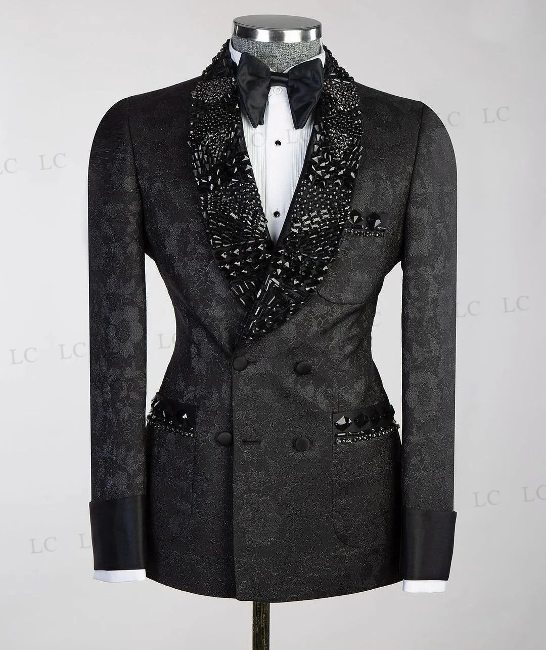 Floral 2 Pieces Blazer Pants Jacquard Diamonds Crystals Men Suits Tuxedo Fashion Formal Prom Wedding Groom Plus Size Custom