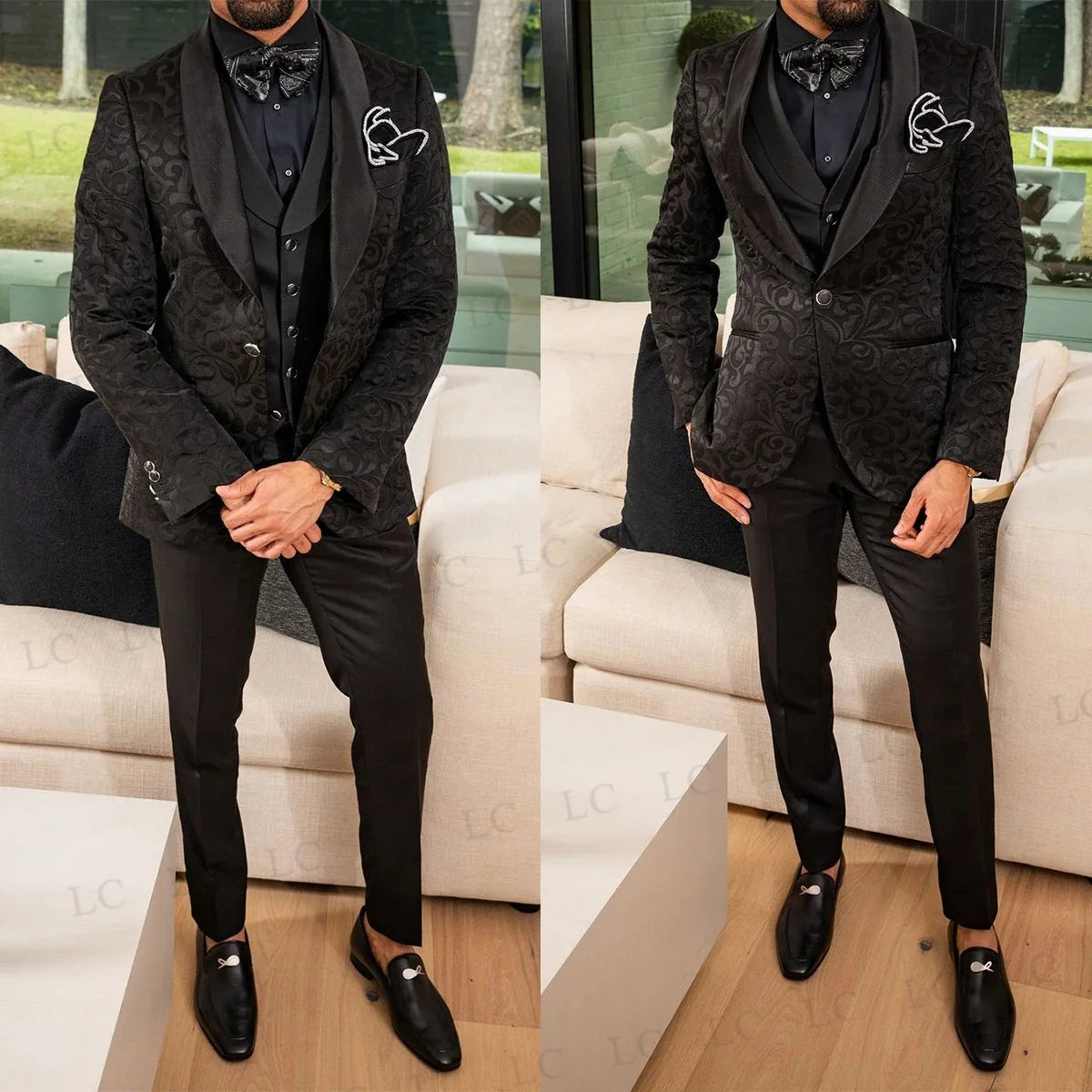 Floral Jacquard Slim Fit Wedding Groom Men Suits 3 Piece Blazer Vest Pants One Button Tuxedo Formal Prom Plus Size Tailored