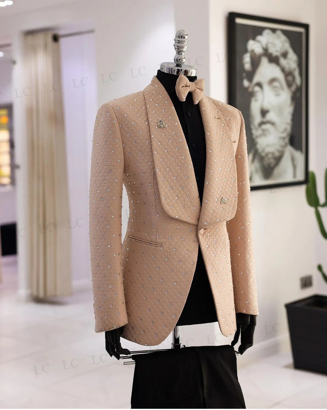 Floral Luxury Wedding Groom Diamonds Crystals Men Suits 2 Piece Blazer Pants One Button Tuxedo Formal Work Plus Size Tailored