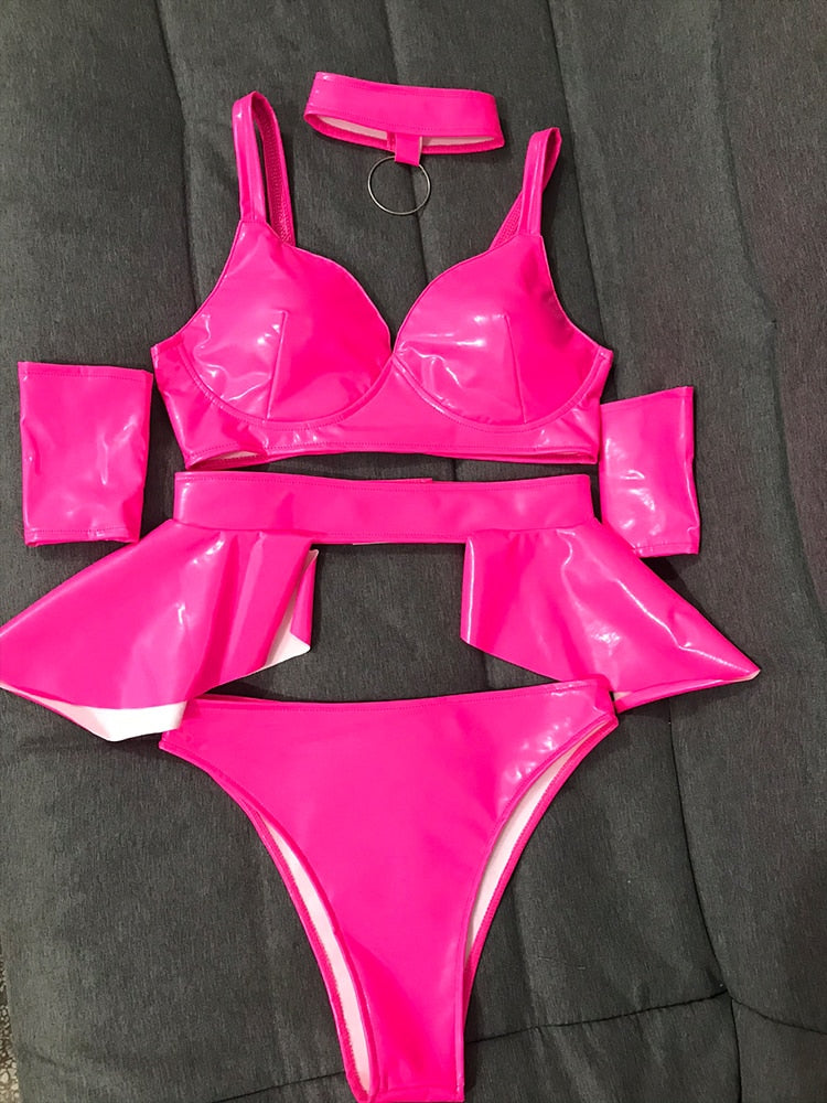 Fluorescent Color Nightclub Bikini Performance Clothing Suit Rave Outfits Bar Dj Dancer Stage Wear Pole Dance Costume 