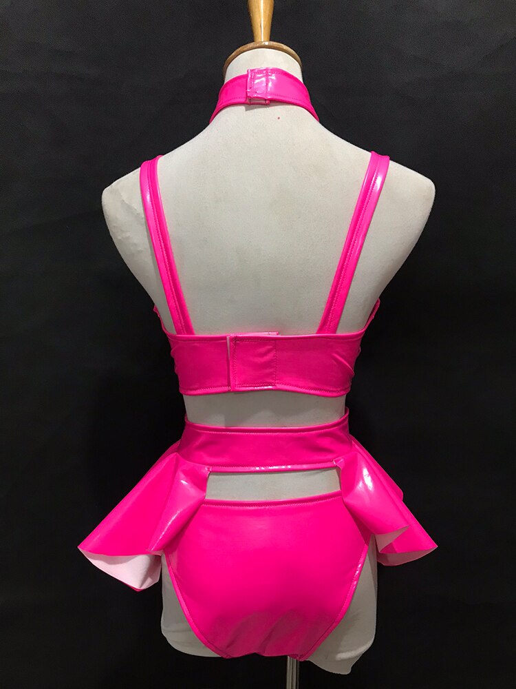 Fluorescent Color Nightclub Bikini Performance Clothing Suit Rave Outfits Bar Dj Dancer Stage Wear Pole Dance Costume 