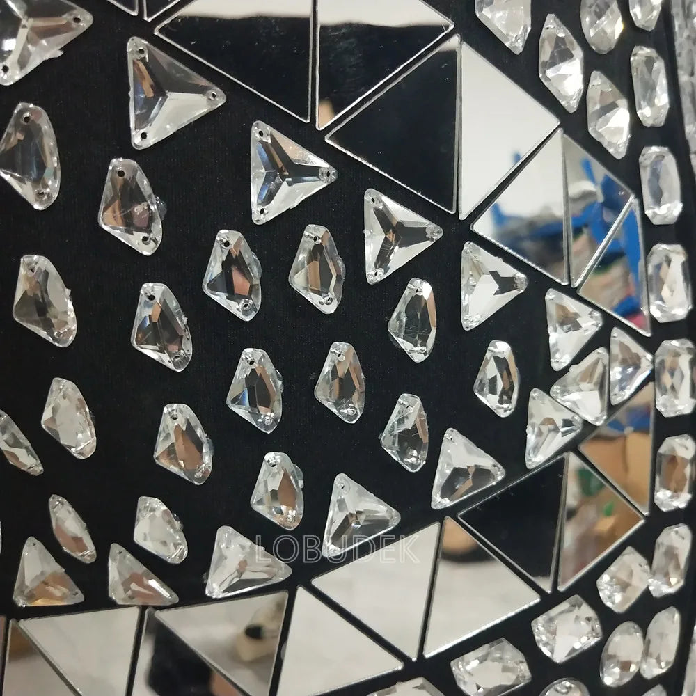 Glitter Mirror Rhinestone Waistcoat Sequin Crystal Vest Coat for Male Singer Bar Concert Stage Performance Drummer Dance Costume