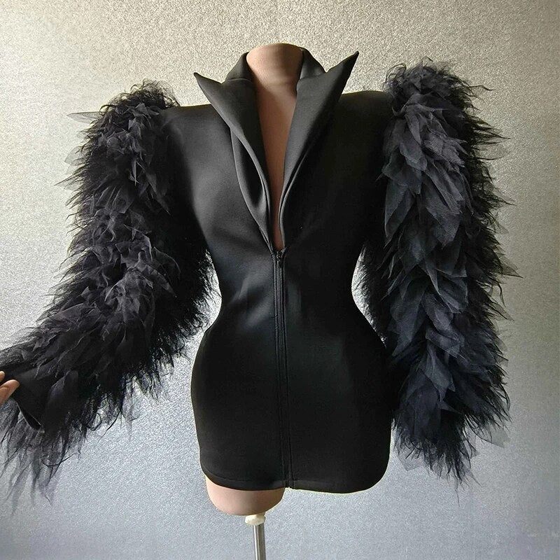 Show Costume Fluffy Sleeve Dress Festival Party Clothing Singer Stage Performance Wear Drag Queen Outfit Clubwear
