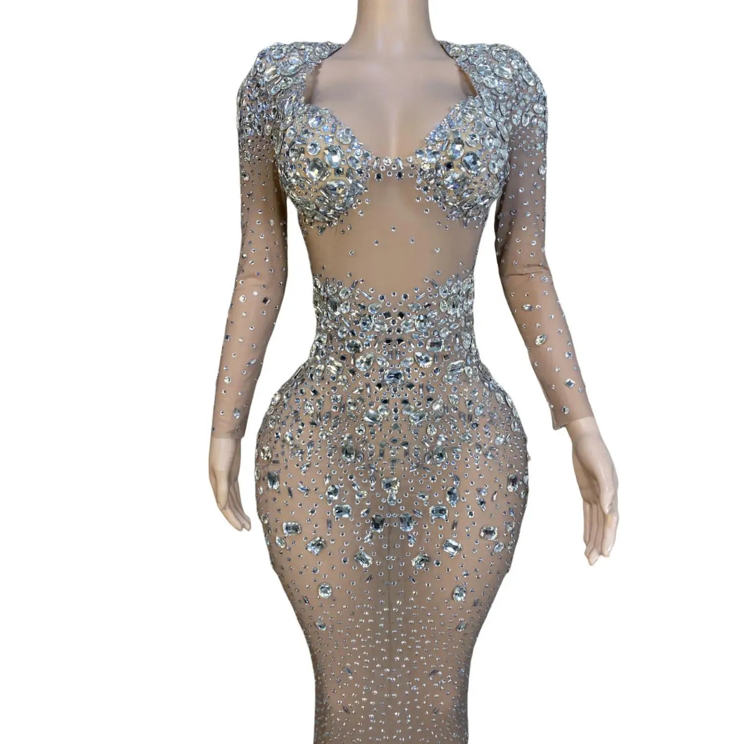 Gorgeous Long Prom Dresses 2024 Fashion Mermaid Style Luxury Sparkly Silver Crystals Black Girls Prom Party Formal Gowns