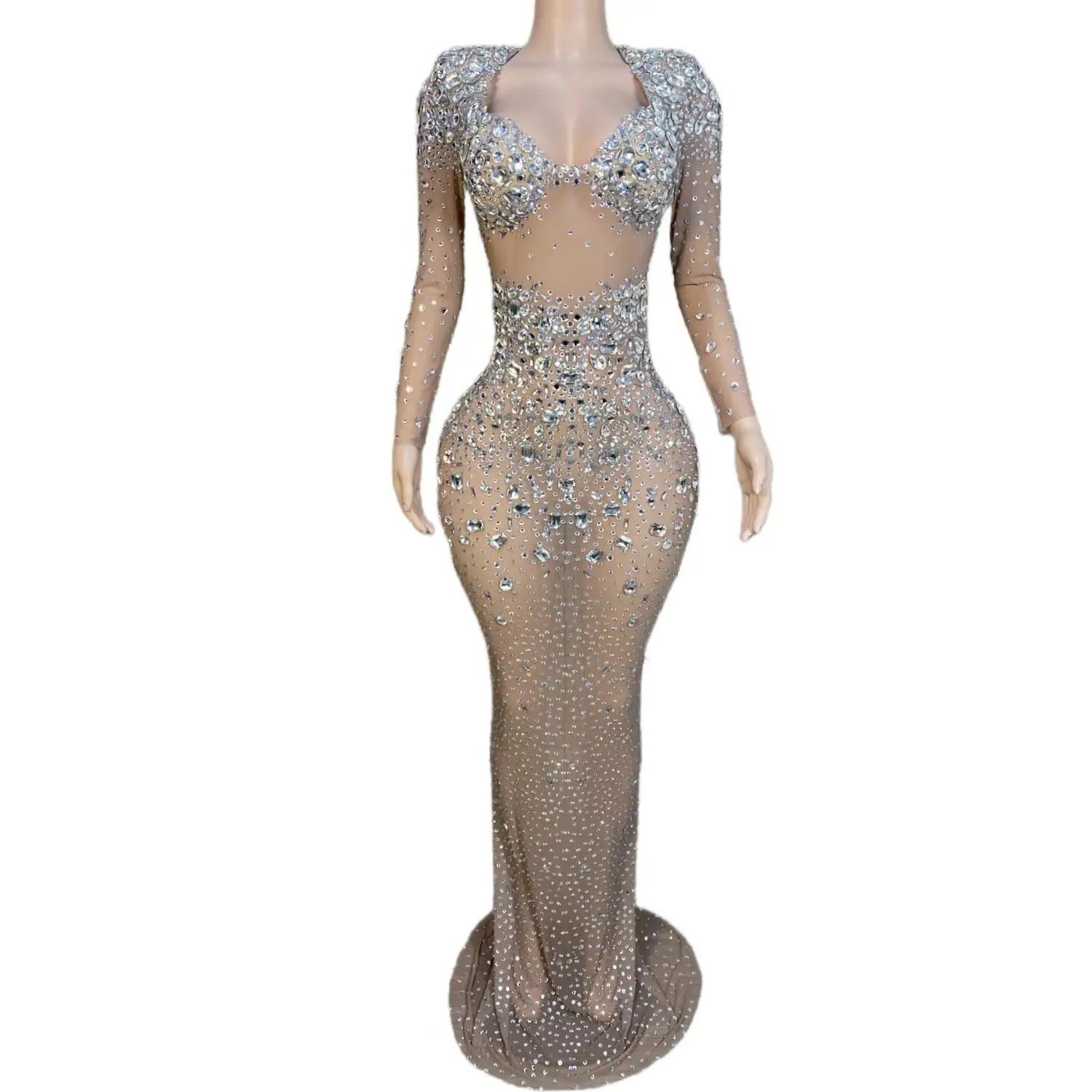 Gorgeous Long Prom Dresses 2024 Fashion Mermaid Style Luxury Sparkly Silver Crystals Black Girls Prom Party Formal Gowns
