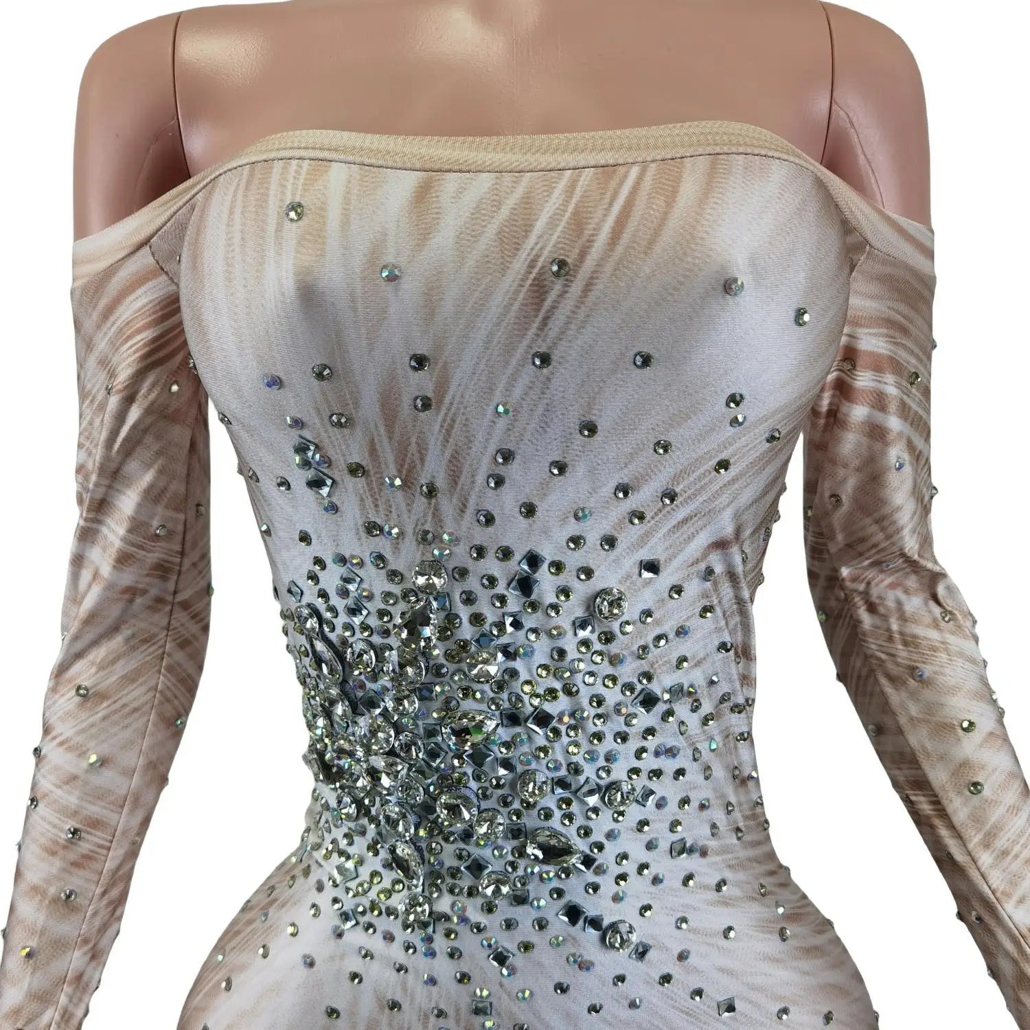 Mermaid Sparkly Crystals White Mesh Tail Dress Formal Gowns