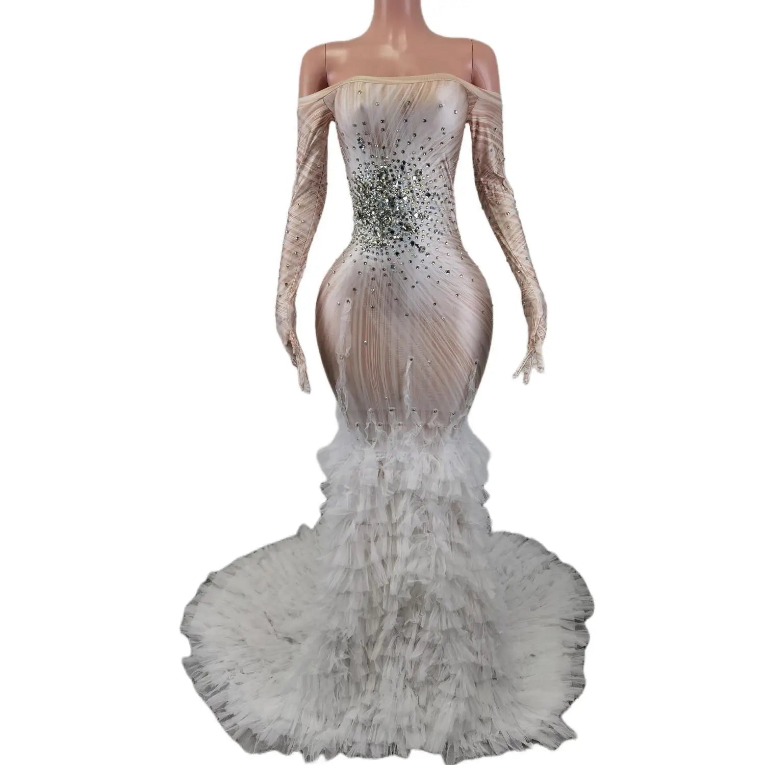 Long Sparkly Prom Dresses Women 2024 Sheer Off-shoulder Longsleeve African Black Girls Mermaid Prom Gala Gowns