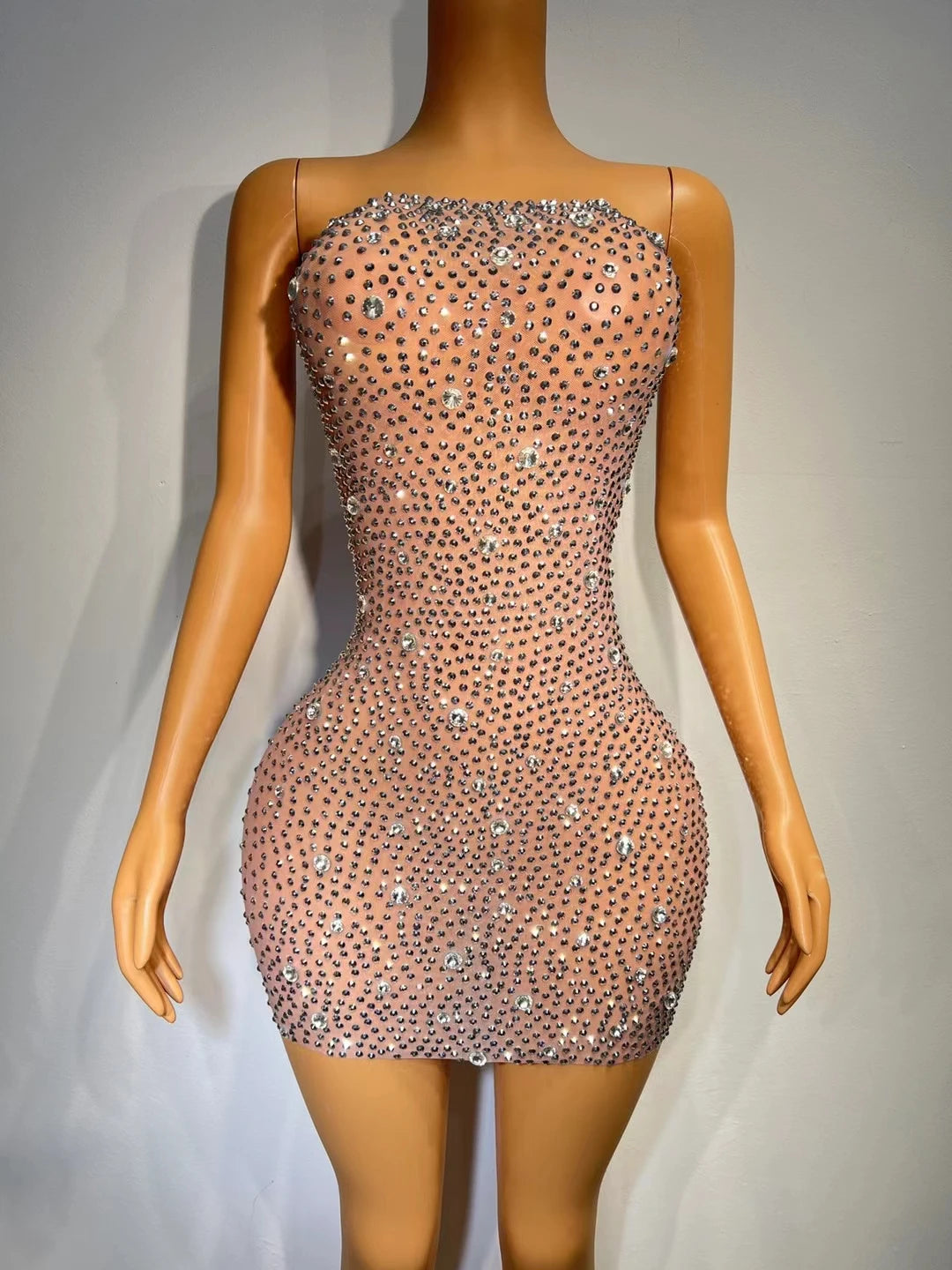 Gorgeous Sheer Mesh Women Birthday Party Gowns Crystal Black Girl Short Prom Dresses Sexy Celebrate Tube Top Dresses Manzuan