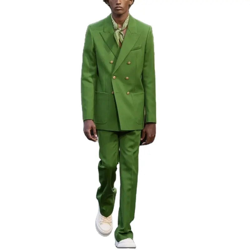 Green Suit For Wedding Double Breasted Blazer Sets Luxury Men's Clothes Business Casual Social Formal 2 Piece