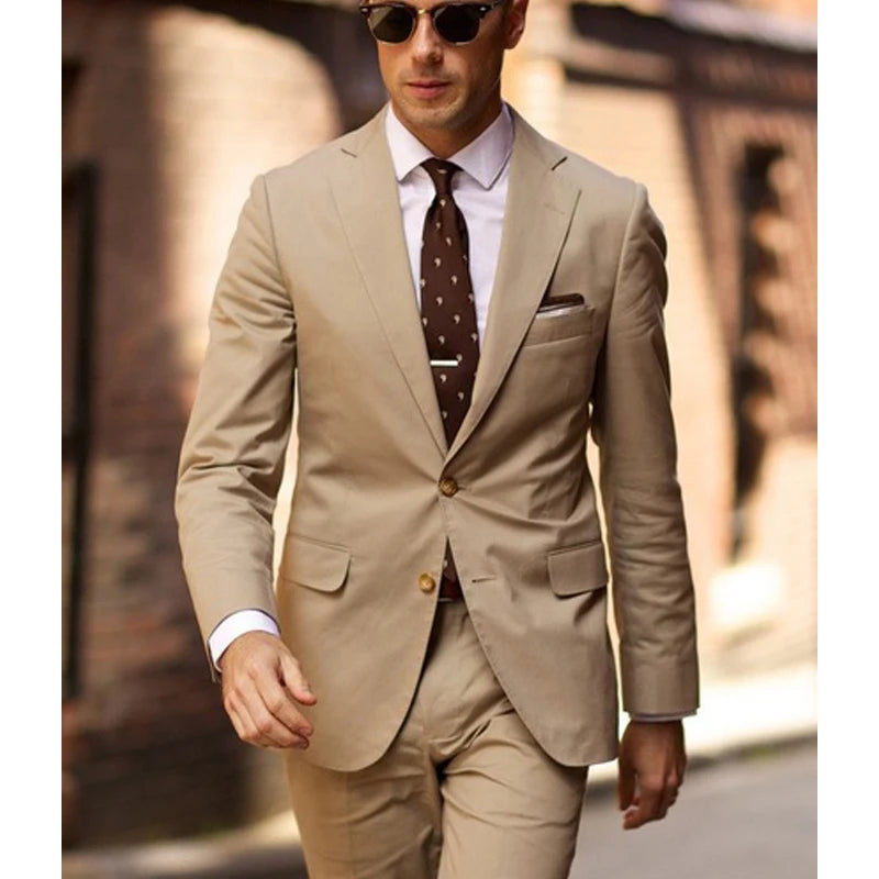 Beige Slim Fit Wedding Men Suits for Dinner Party Groom Tuxedo 2 Piece Jacket with Pants Blazer