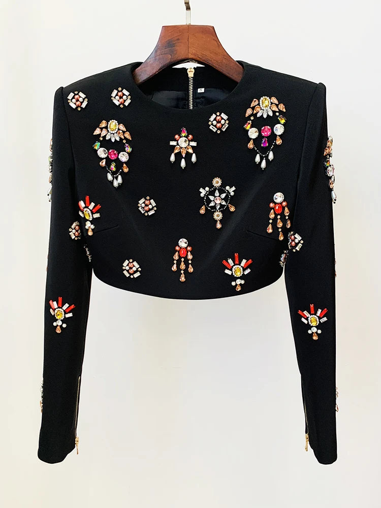 Newest Designer Runway Suit Set Women's O-neck Zip Back Cropped Tops Mini Skirt Set 2pcs