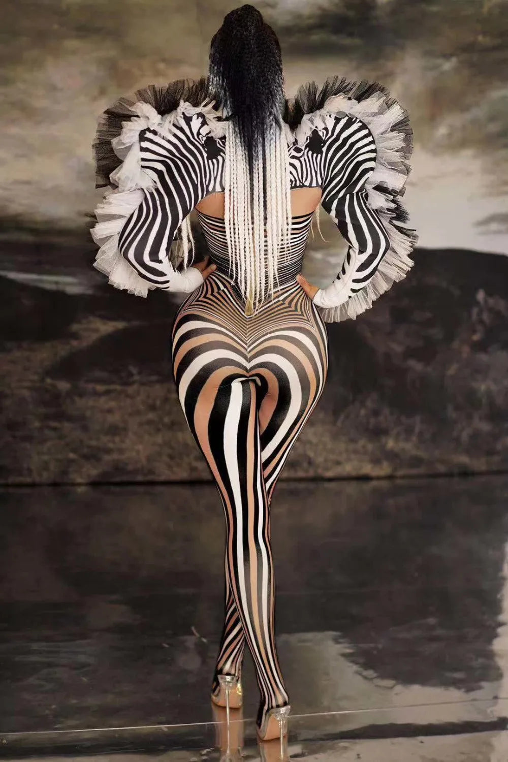 Zebra Stripe Sculptural Performance Jumpsuit - detail view 6