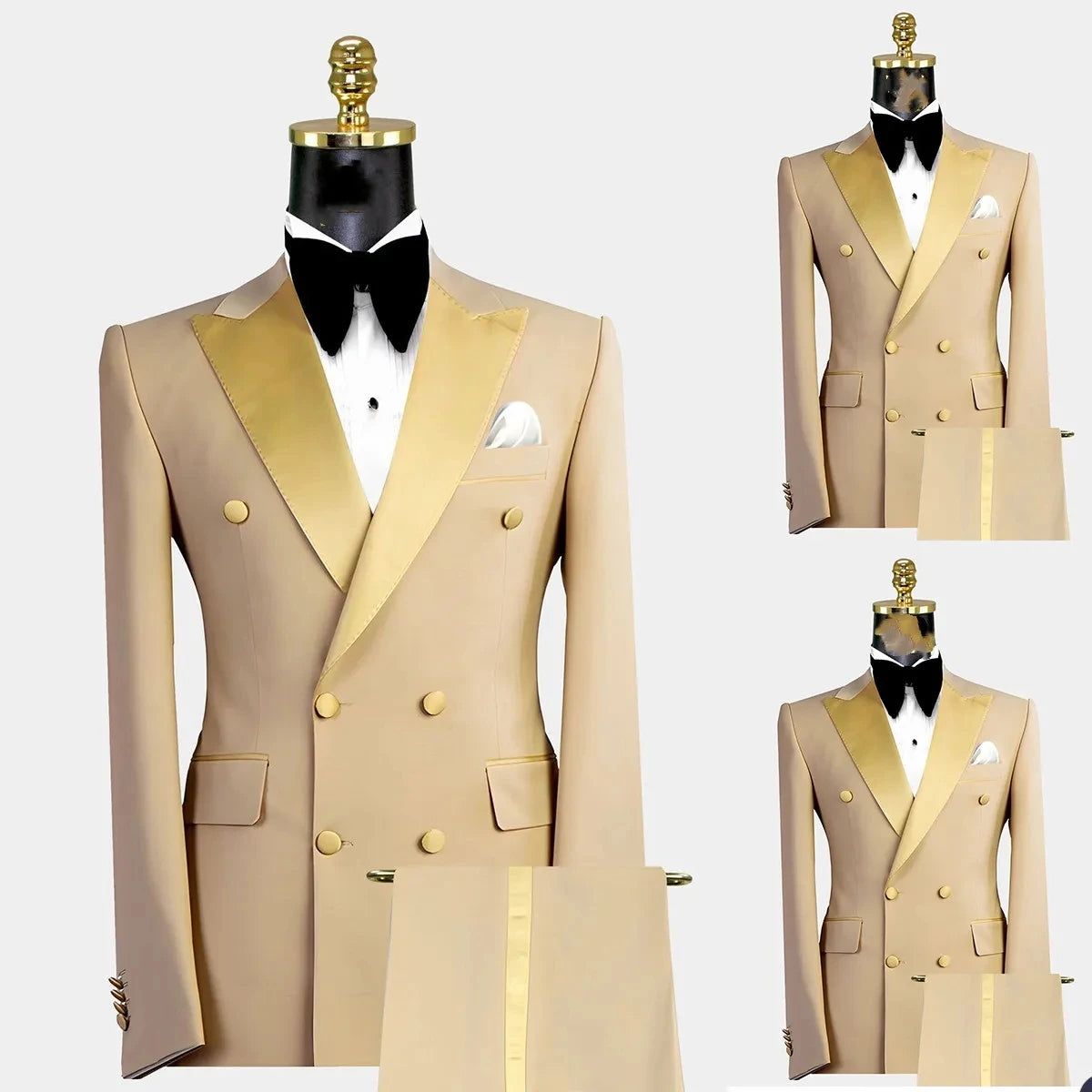 High Fashion 2 Piece Blazer Pants Men Suits Double Breasted Satin Peaked Lapel Formal Wedding Groom Plus Size Custom Tailored