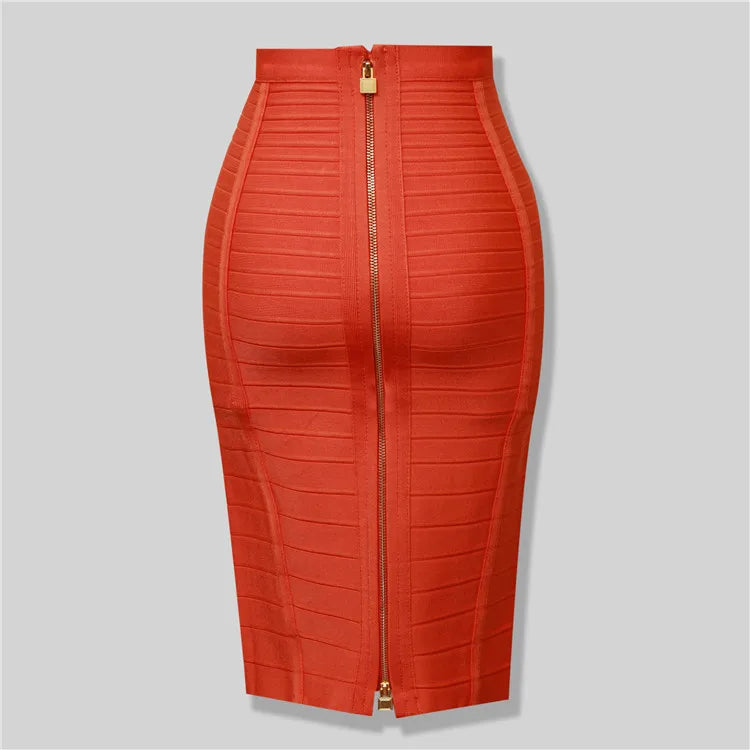 Black Red Blue Orange Zipper Bodycon Rayon Bandage Skirt Day Party Pencil Skirt