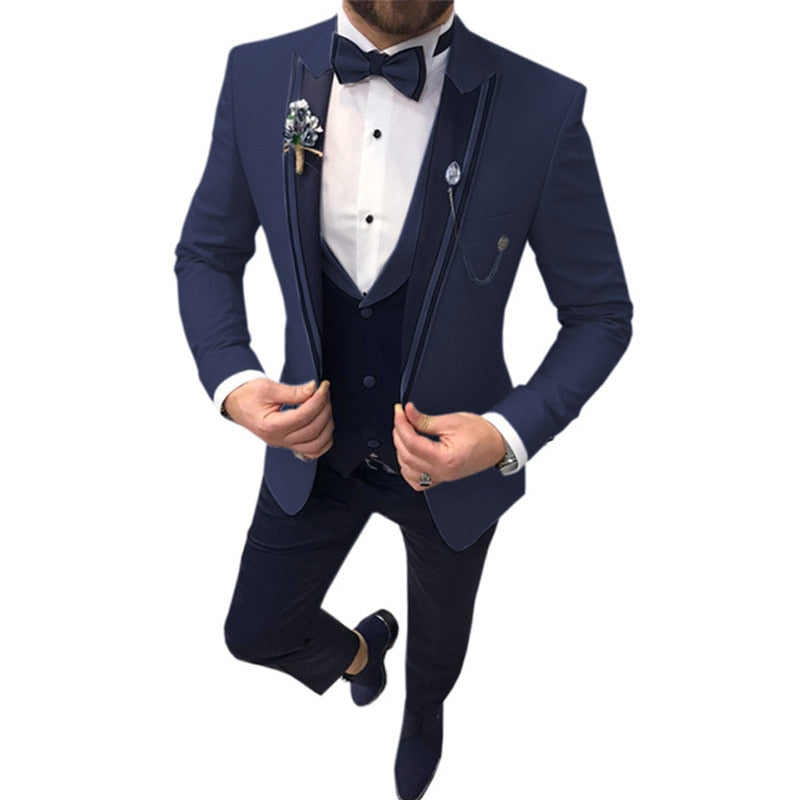 (Blazer+ Waistcoat + Trousers) Men's British Style Wedding Dress Party Senior Simple Suit 3-piece